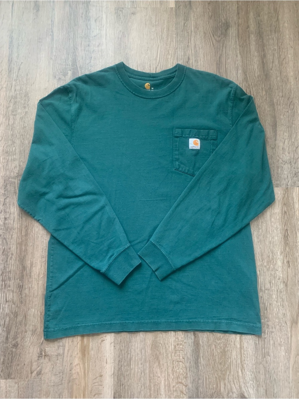 Carhartt Original Fit Men's M Long Sleeve Crew Neck Pocket Logo T-Shirt Green